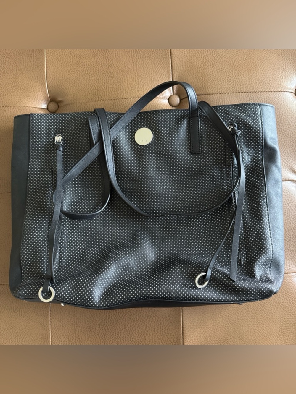 Lodis Black Perforated Tote Bag with Shoulder Straps
